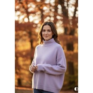 HATCH 100% Cashmere Sweater Womens Size L Lilac Mock Neck Luxury Soft Classic‎